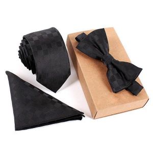 Mens Fashion Business Tie Sets Neck Tie Bow Tie Pocket Square Towel 3 Pieces Party Tie