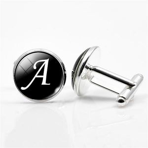 Men Gemstone Glass Single Letter Cufflinks Wedding Party Vintage Alphabet Cufflink
