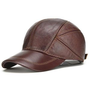 Mens Winter Warm Genuine Leather Baseball Cap Earflap Ear Muffs Windproof Outdoor Trucker Hats