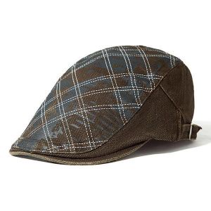 Men Grid Cotton Beret Cap Printed Adjustable Foward Hat Casual Outdoor Visor Hats