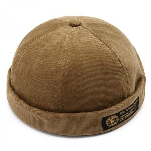 Mens Corduroy Adjustable Solid French Brimless Hat Vogue Retro Skullcap Sailor Cap
