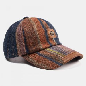 Unisex Warm Plush Soft Fabric Plaid Stitching Baseball Cap
