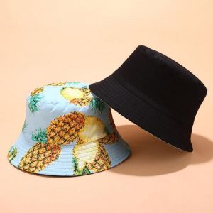Women &amp; Men Fruit Print And Black Two-Sided Bucket Hat