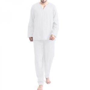 shopping פיג׳מות TWO-SIDED Mens Cotton Comfy Soft Solid Color Long Sleeve Sleepwear Set Yoga Pajamas Set