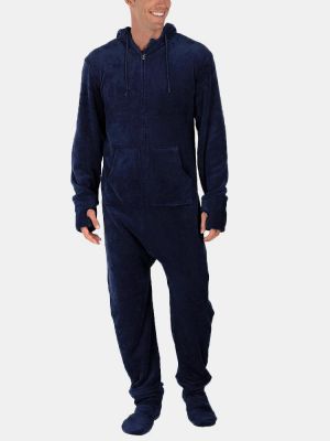 Men Flannel Thick Plain Onesies Loungewear Thermal Thumb Holes Hooded Jumpsuit Pajamas With Socks sleepwear