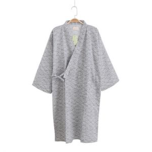 Mens Drawstring Japanese Style Kimono Cotton Breathable Sleepwear Robes Bathrobe