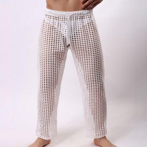 Sexy Hollow Mesh Breathable Perspective Home Sleepwear Pajamas Pants for Men