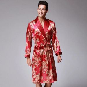 Men&#039;s Pajamas Dragon Pattern Home Robe Simulation Silk Home Service Sleepwear