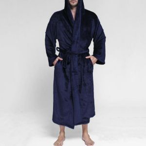 shopping פיג׳מות Mens Pure Color Thick Velvet Fleece Sleepwear Comfy Soft Hooded Pajamas Robe