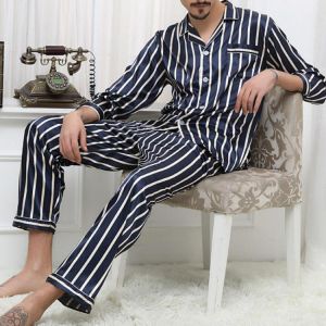 Chest Pocket Stripes Printing Home Pajamas Sets Sleepwear for Men