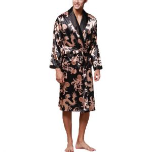 shopping פיג׳מות INCERUN Mens Satin Silk Pajamas Kimono Bathrobe Robe Dressing Gown Sleepwear Loungewear