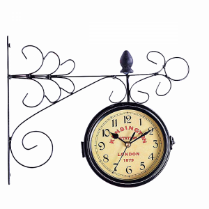Wall Mount Station Clock Double Sided Round Garden Vintage Retro Home Decor