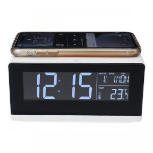 DC12V Digital Alarm Clock Night Light Dimmer And 10W Qi Wireless Fast Charger For Phone