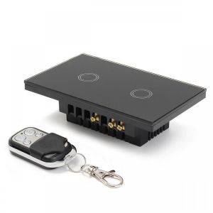 AC 110V-240V 1 Way 2 Gang Crystal Glass Remote Panel Touch LED Light Switches Controller With Remote