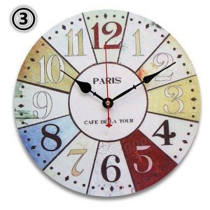 Round Vintage Rustic Wooden Wall Clock Quartz Movement
