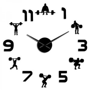Weightlifting Fitness Room Wall Decor DIY Giant Wall Clock Mirror Effect Powerlifting Frameless Large Wall Clock Wall Watch