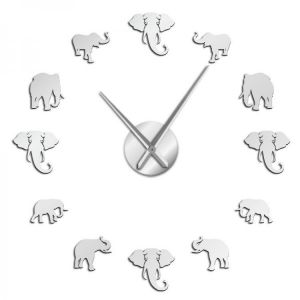 Jungle Animals Elephant DIY Large Wall Clock Home Decor Modern Design Mirror Effect Giant Frameless Elephants DIY Clock Watch