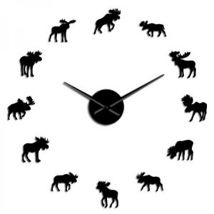 47 Inch Wildlife Moose DIY Giant Wall Clock Moose Silhouette Decorative Frameless Wall Watch Modern Nature Animal Wall Art Hunting
