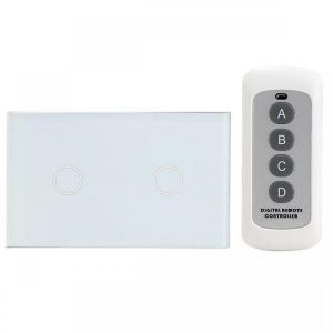 1 Way 2 Gang Crystal Glass Remote Panel Touch LED Light Switch Controller With Remote Control