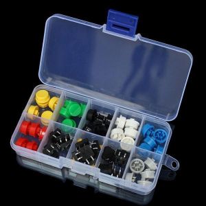 50pcs Tactile Push Button Switch Momentary Tact &amp; Cap Assorted Kit 12x12x7.3mm Key Caps
