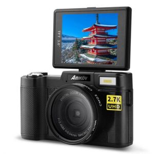 Amkov CD-RW WIFI 24MP 2.7K HD 4X Zoom Anti-Shake 3.0 Inch TFT Screen Digital Camera with 52mm Lens Adapter