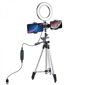 PULUZ PKT3034 6.2 Inch USB Video Ring Light with Tripod Light Stand Dual Phone Clip for Tik Tok Youtube Live Streaming