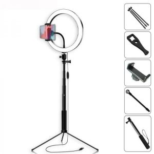 Yingnuost Selfie Stick 5500K Dimmable Video Light 16cm LED Ring Lamp with Phone Holder bluetooth Shutter Wrench for Youtube Tik To