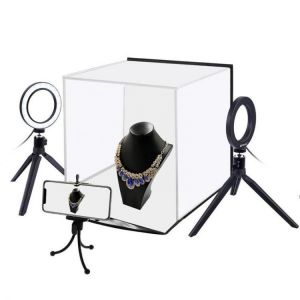 PULUZ PU5130 30cm Portable Shooting Tent with Video Ring Light Tripod Backdrop