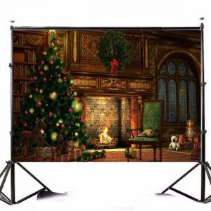5x7FT Christmas Tree Fireplace Window Photography Backdrop Background Studio Prop