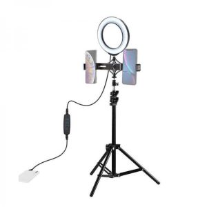 PULUZ PKT3036 6.2 Inch USB Controller Video Ring Light with 110CM Tripod Light Stand Dual Phone Clip for Tik Tok Youtube Live Stre