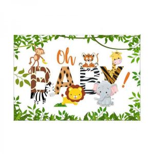 shopping צילום ומצלמות 3x5FT 5x7FT Vinyl Oh Baby Elephant Monkey Giraffe Tiger Photography Backdrop Background Studio Prop