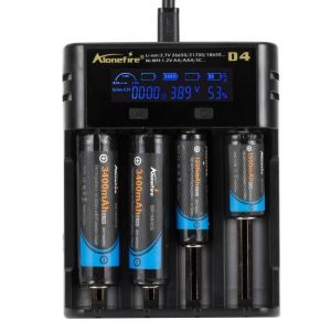 Alonefire&reg; D4  4slots 2A LCD Screen Display Smart Charger for 18650 26650 21700 Universal Battery USB Charging AA AAA Inte