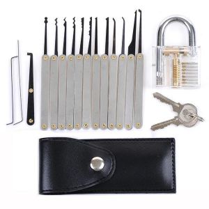 DANIU Transparent Practice Padlock with 12pcs Unlocking Lock Picks Set Key Extractor Tools