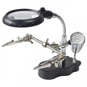 LED Light Soldering Iron Stand Holder Helping Hands Magnifying Glass Magnifier