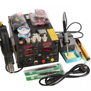Saike 220V 909D+ Rework Soldering Station + Hot Air Nozzle + DC Power Supply  3 in 1  Multi-function Set with full Accessories