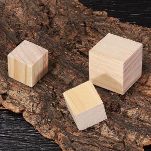 shopping ציוד ללייזר 1.5/2/3/4cm Pine Wood Square Block Natural Soild Wooden Cube Crafts DIY Puzzle Making Woodworking