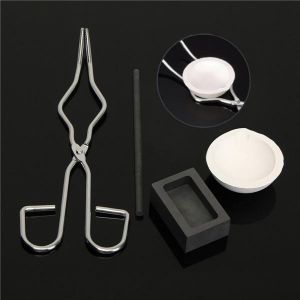 4Pcs Torch Melting Kit Gold &amp; Silver Crucible Tong Rod Graphite Ingot Mold Set