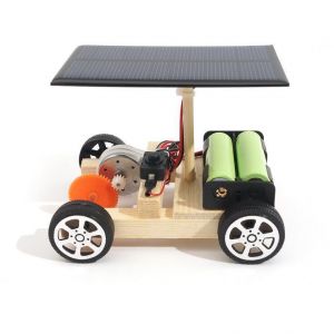 DIY Solar Hybrid Electric Car Wooden Assembly Science Model With Rechargeable Battery