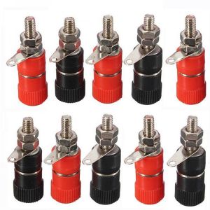 Excellway 10Pcs 4mm Banana Socket Nickel-plated Link Post Nut Banana Plug Jack Connector Red Black