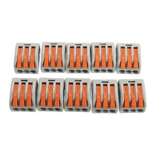 Excellway&reg; 222-413 10Pcs 3 Pin Spring Terminal Blocks Electric Cable Lever Wire Connectors