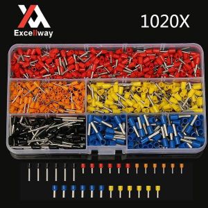 Excellway&reg; CT05 1020Pcs Wire Copper Crimp Connector Insulated Cord Pin End Terminals