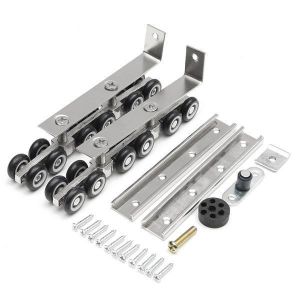2pcs Stainless Steel Sliding Wooden Door Closet Track Pulley Hanging 12 Wheel