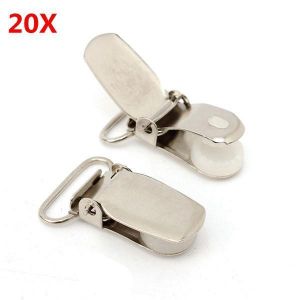 20Pcs Suspender Clips Silver Webbing Hook Pacifier Dummy Strap Brace