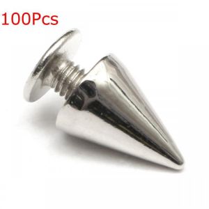 100Pcs 7x10mm Metal Silver Studs Rivet Bullet Spike Cone Screw For Leather Craft