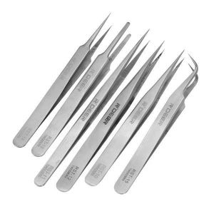 6pcs R'DEER RST10-15 High-Precision Stainless Steel Pointed Tweezers Electronics Tweezers Set