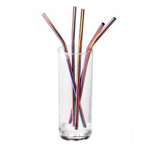 7PCS Premium Stainless Steel Metal Drinking Straw Reusable Straws Set With Cleaner Brushes
