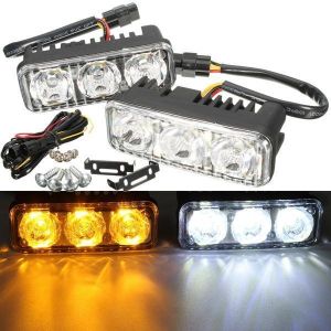 Pair LED Car White DRL &amp; Amber Turn Signal Lamp Daytime Driving Running Light