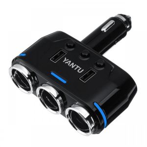 shopping ציוד אלקטרוני לרכב Dual USB Port 3 Way Auto Car Cigarette Lighter Socket Splitter Adapter Car Charger