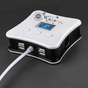 Car Cigarette Lighter Current Voltage Temperature Display 4 USB Ports Charger