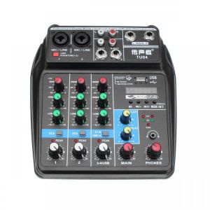 TU04 Mini 4 Channel Audio Mixer with Sound Card Mixing Console Support bluetooth USB Bass for Home Music Webcast K Song